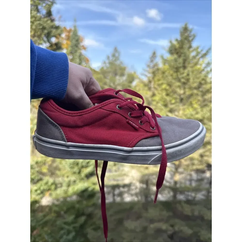 Vans Red and Gray Lace Up Sneakers Youth 5.5 Kids EU 37 UK 4.5 Shoes Kicks